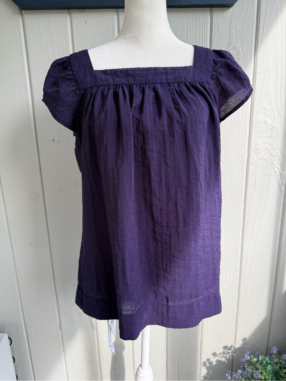 Ann Taylor Purple Square Neck Puff Sleeve Top
